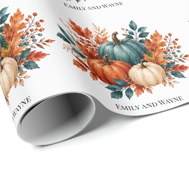 Elegant Rost och Turkos Pumpa Bröllopsnamn  Presentpapper (Rullad Hörn)