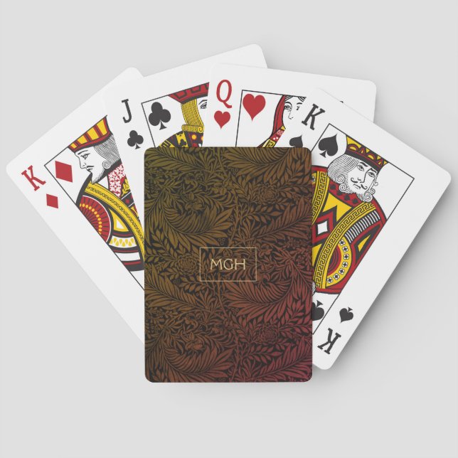 Elegant Rost Orange Blommig Monogram Casinokort (Baksidan)