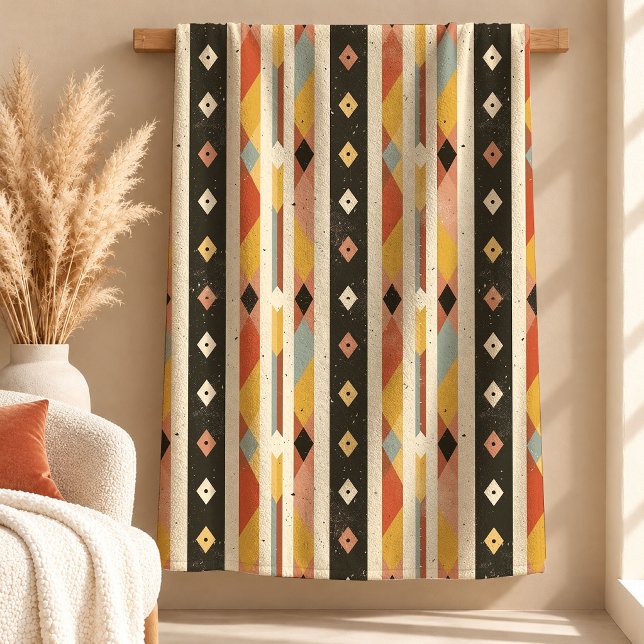 Elegant Rost Sälg Geometrisk Boho Filta Fleecefilt (Elegant Rust Sage Geometric Boho Blanket)