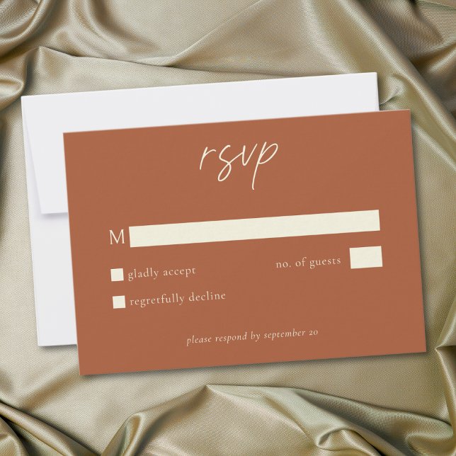 Elegant Rost Terrakotta Minimalistisk Bröllop OSA Kort (Elegant Rust Terracotta Minimalist Wedding RSVP Card)