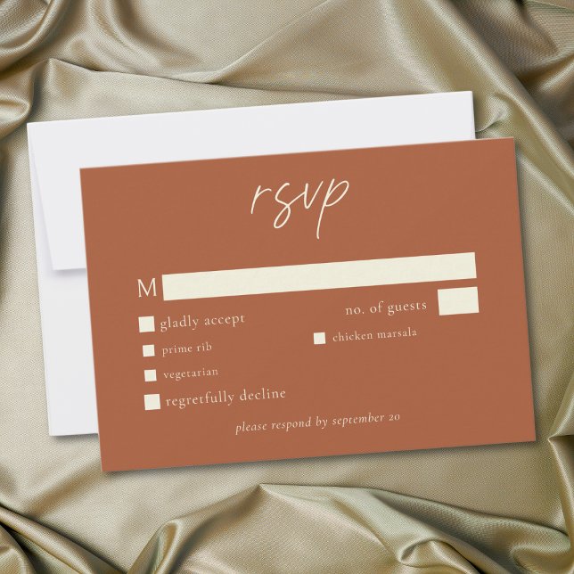 Elegant Rost Terrakotta Minimalistisk Bröllop OSA Kort (Elegant Rust Terracotta Minimalist Wedding RSVP Card)