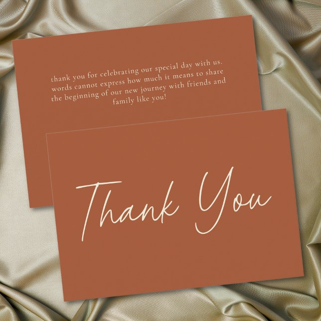 Elegant Rost Terrakotta Minimalistisk Bröllop Tack Kort (Elegant Rust Terracotta Minimalist Wedding Thank You Card)
