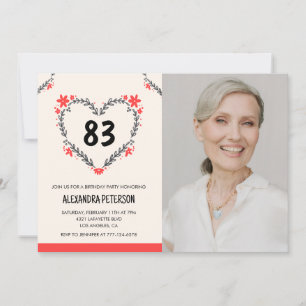 Elegant rött blomhjärta till hennes 83-årsdag inbjudningar