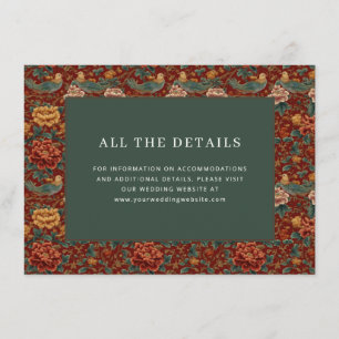 Elegant rött blomsterfågelmotiv tilläggskort