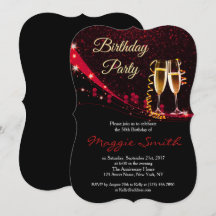 Elegant rött champagne födelsedag inbjudan