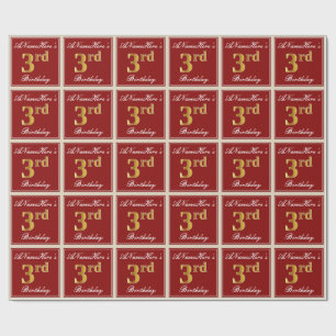 Elegant, rött, faux Guld 3:e födelsedagen + eget n Presentpapper