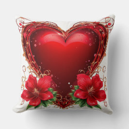 Elegant rött hjärta med blommor kudde