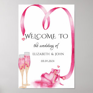Elegant Rött Hjärtan Champagneglas Poster