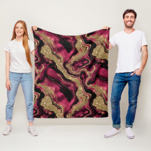 Elegant rött och guld glitter agat mönster fleecefilt