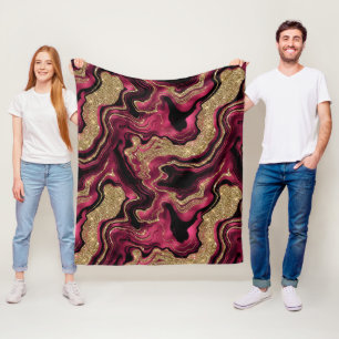 Elegant rött och guld glitter agat mönster fleecefilt