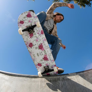Elegant rött och rosa blommönster mini skateboard bräda 18,5 cm