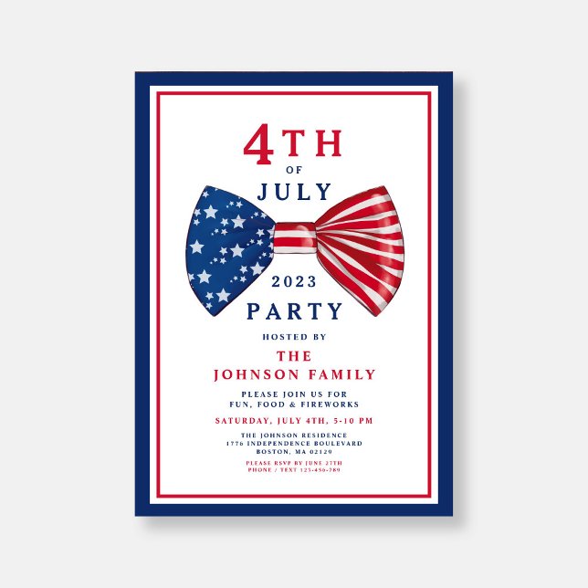 Elegant Rött vitt blått 4 juli Inbjudningar (Elegant Red White Blue 4th Of July Invitation)