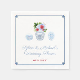 Elegant Rött vitt blått Blommigt Möhippa Party Pappersservett