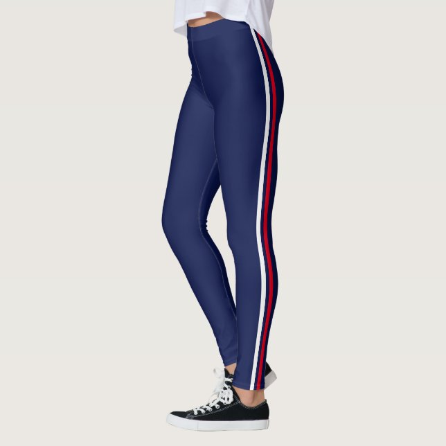 Elegant Rött vitt blått stripe Leggings (Vänster)
