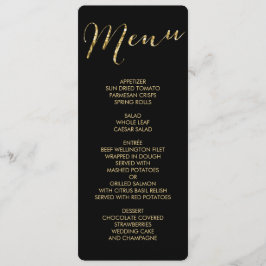 Elegant Round Black and Gold Foil Bröllop Menu Meny