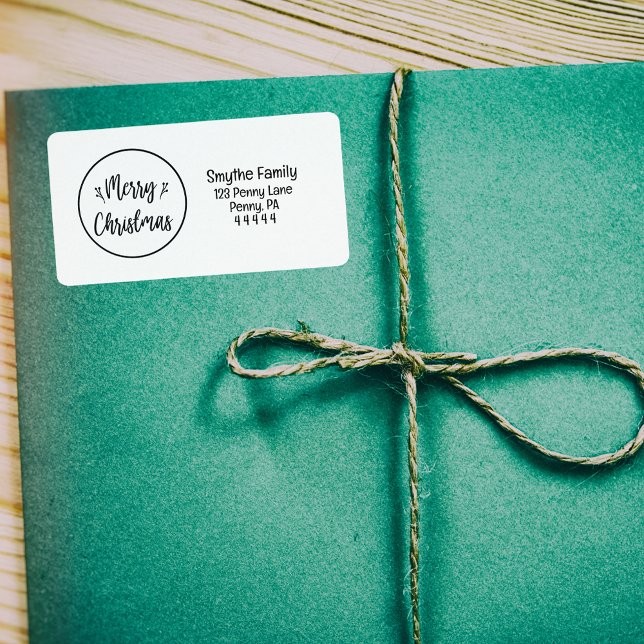 Elegant Round God jul Return-adressetikett Adressetikett (Round Merry Christmas | Black Return Address Label)