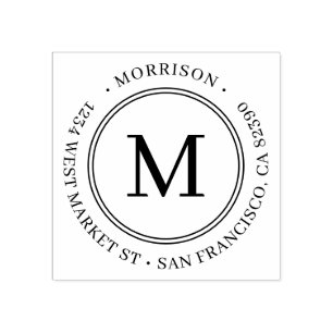 Elegant Round Monogram Family Namn Returadress Stämpel