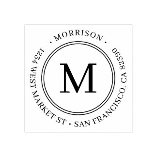 Elegant Round Monogram Family Namn Returadress Stämpel