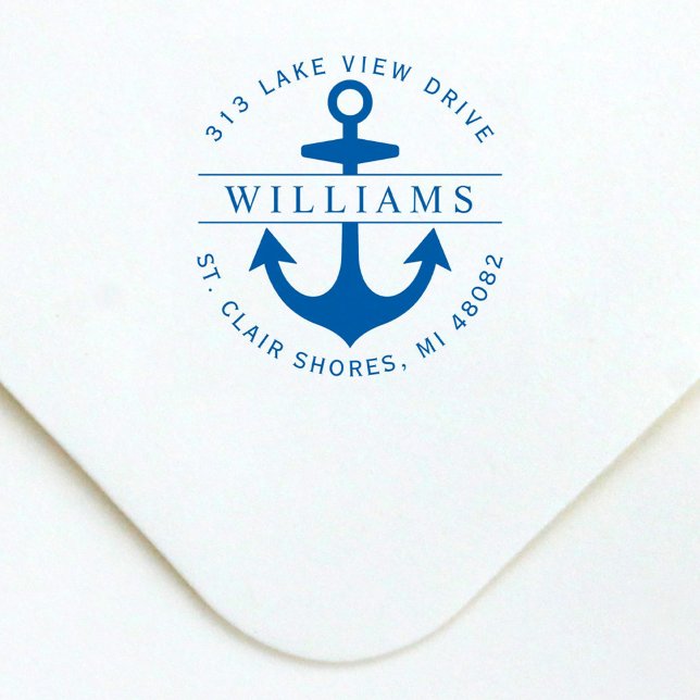 Elegant Round Nautical Anchor-Returadress Självfärgande Stämpel (Skapare uppladdad)