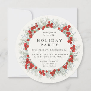 Elegant Round Red Berries Julfest jul Inbjudningar