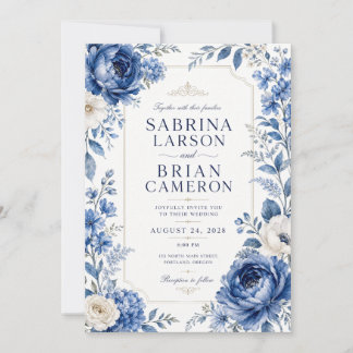 Elegant Royal Blå Blommig Trädgård QR-kod RSVP Brö Inbjudningar