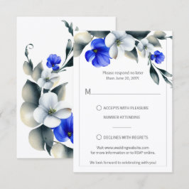 Elegant Royal Blå och Vit Blommig RSVP OSA Kort