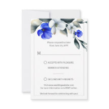 Elegant Royal Blå och Vit Blommig RSVP