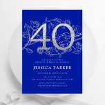 Elegant Royal Blå Silver 40:e födelsedagen Inbjudningar<br><div class="desc">Elegant royal Blue Silver 40-årsfestinbjudan. Anpassningsbar modern feminin design med rosor botaniska accenter och faux glitter silver. Enkel perfekt för inbjudan-kort i blommigt för en snyggt kvinnlig dag firande. Anpassa med dina egna detaljer. Skrivna Zazzle-inbjudningar eller digital utskrivbar mall för omedelbar nedladdning.</div>