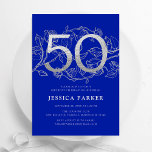 Elegant Royal Blå Silver 50:e födelsedagen Inbjudningar<br><div class="desc">Elegant royal Blue Silver 50:e födelsedagsinbjudan. Anpassningsbar modern feminin design med rosor botaniska accenter och faux glitter silver. Enkel perfekt för inbjudan-kort i blommigt för en snyggt kvinnlig dag firande. Anpassa med dina egna detaljer. Skrivna Zazzle-inbjudningar eller digital utskrivbar mall för omedelbar nedladdning.</div>