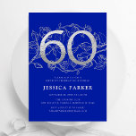 Elegant Royal Blå Silver 60:e födelsedagen Inbjudningar<br><div class="desc">Elegant royal Blue Silver 60:e födelsedag. Anpassningsbar modern feminin design med rosor botaniska accenter och faux glitter silver. Enkel perfekt för inbjudan-kort i blommigt för en snyggt kvinnlig dag firande. Anpassa med dina egna detaljer. Skrivna Zazzle-inbjudningar eller digital utskrivbar mall för omedelbar nedladdning.</div>