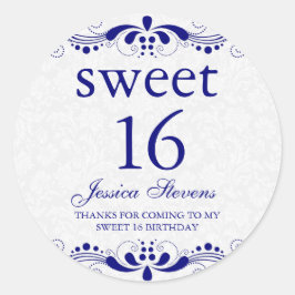 Elegant Royal-blå toner Blommigt Snöre vita skadef Runt Klistermärke