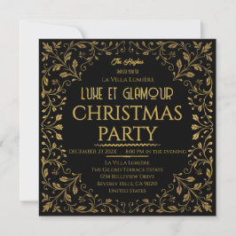 Elegant Royal Black & Gold Christmas Party Inbjudningar