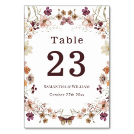 Elegant Royal Black Pastel Wildblomma Boho Bröllop Bordsnummer