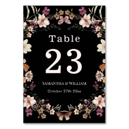Elegant Royal Black Pastel Wildblomma Boho Bröllop Bordsnummer