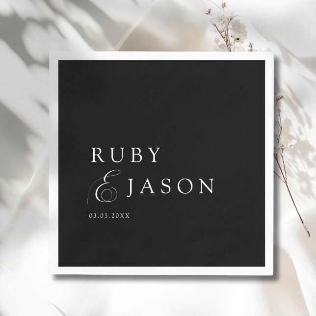 Elegant Royal Black & White Script Wedding Pappersservett (Elegant Royal Ivory Black Script Wedding Napkins)