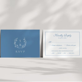 Elegant Royal Blåmonogram Botaniskt andningsskydd Tilläggskort