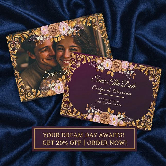 Elegant Royal Blommig “Spara datum” Mall (Elegant Royal Floral “Save the Date” Template)