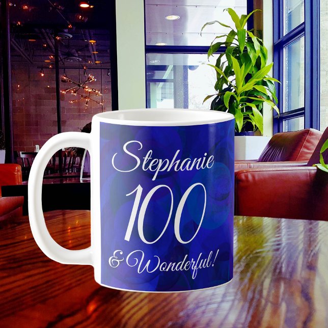 Elegant Royal Blue 100 och underbar födelsedag Kaffemugg (Skapare uppladdad)