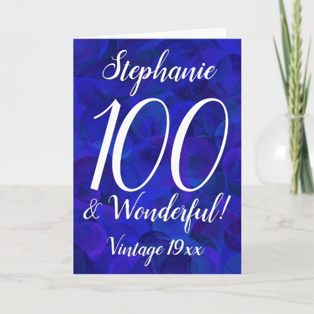Elegant Royal Blue 100 och Wonderful Namn Birthday Kort (Framsida)