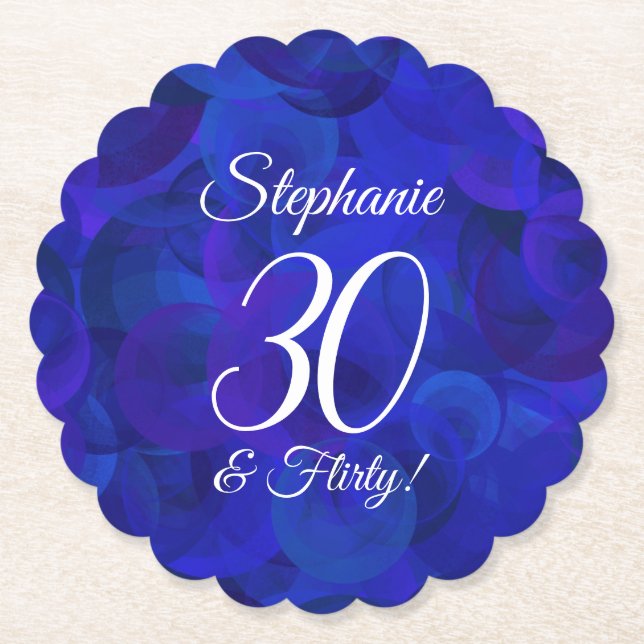 Elegant Royal Blue 30 och Vänd Födelsedagsfest Underlägg Papper (Framsida)