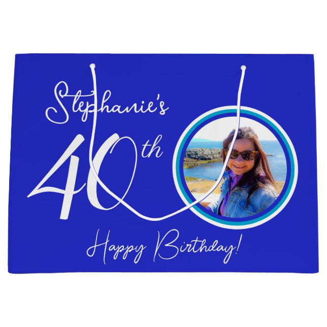 Elegant Royal Blue 40 Birthday Photo (Framsidan)