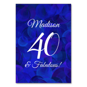 Elegant Royal Blue 40 och Fabulös Födelsedagsfest Bordsnummer