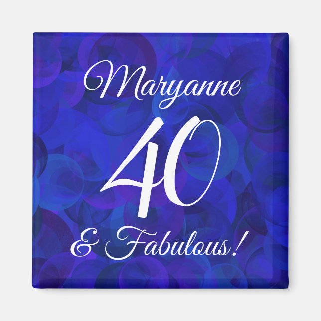 Elegant Royal Blue 40 och Fabulös Födelsedagsfest Magnet (Framsidan)