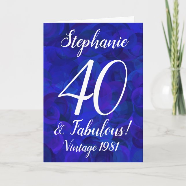 Elegant Royal Blue 40 och Fabulous Birthday Kort (Framsida)