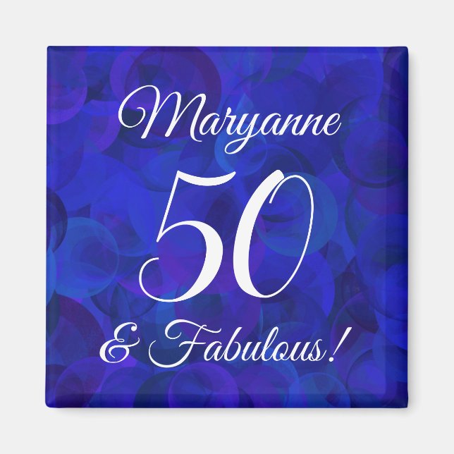 Elegant Royal Blue 50 och Fabulös Födelsedagsfest Magnet (Framsidan)