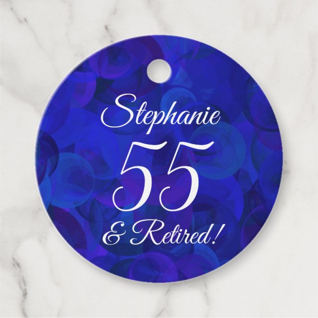 Elegant Royal Blue 55 och pensionerad Pension Gåvor Etiketter (Framsida)