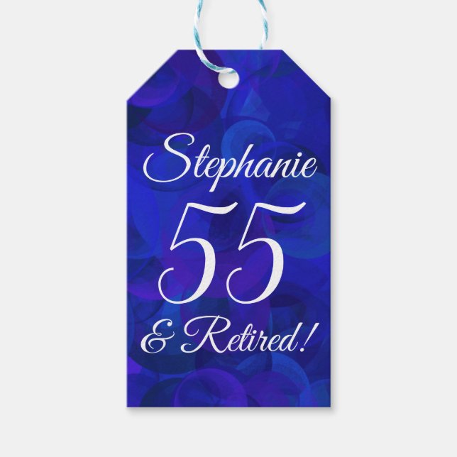 Elegant Royal Blue 55 och pensionerad Pension Presentetikett (Framsidan)