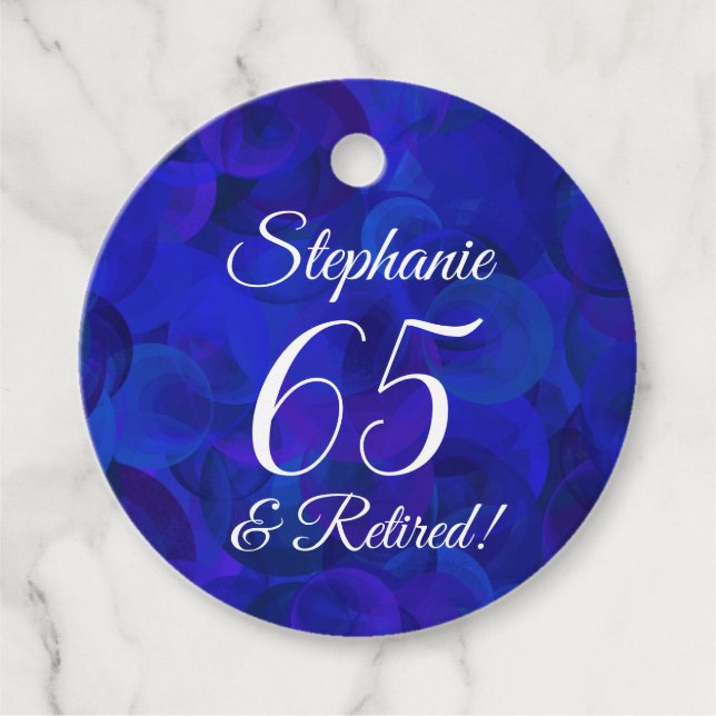 Elegant Royal Blue 65 och pensionerad Pension Gåvor Etiketter (Framsida)