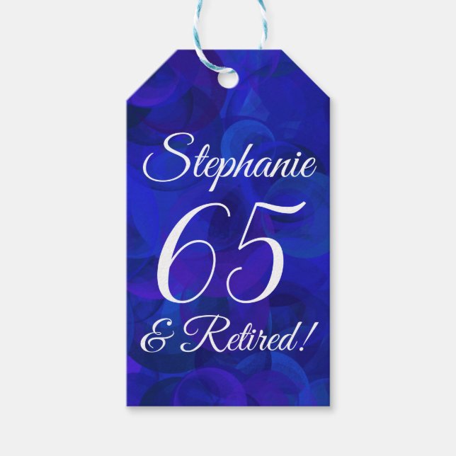Elegant Royal Blue 65 och Pensionerad Pensionering Presentetikett (Framsidan)