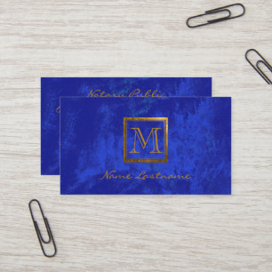 Elegant Royal Blue Abstrakt Guld Monogram Notary Visitkort